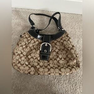 Coach Tan and Black Signature Shoulder Bag